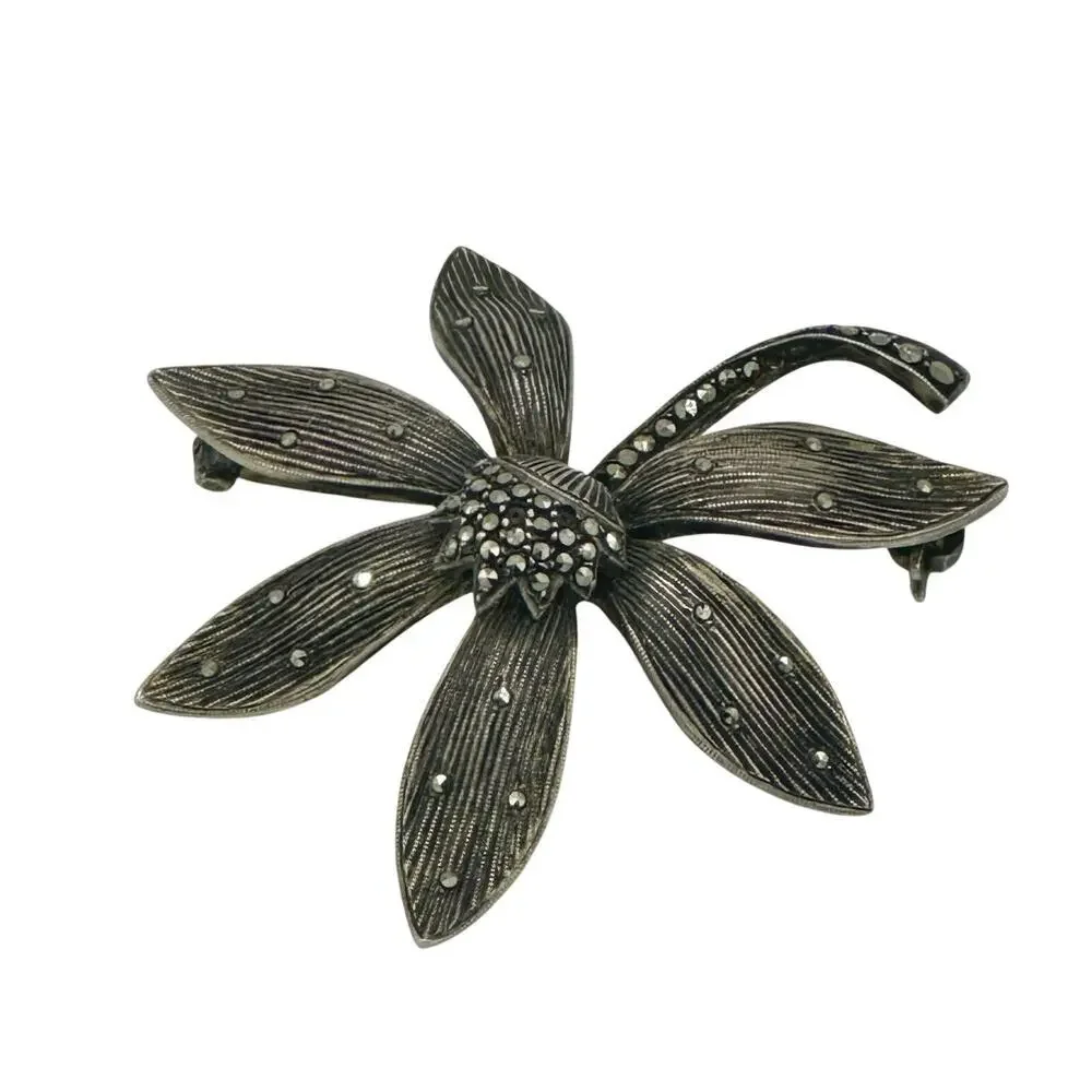 Theodore Fahrner Rare Sterling & Marcasite Pin Vintage Brooch Original Old 925